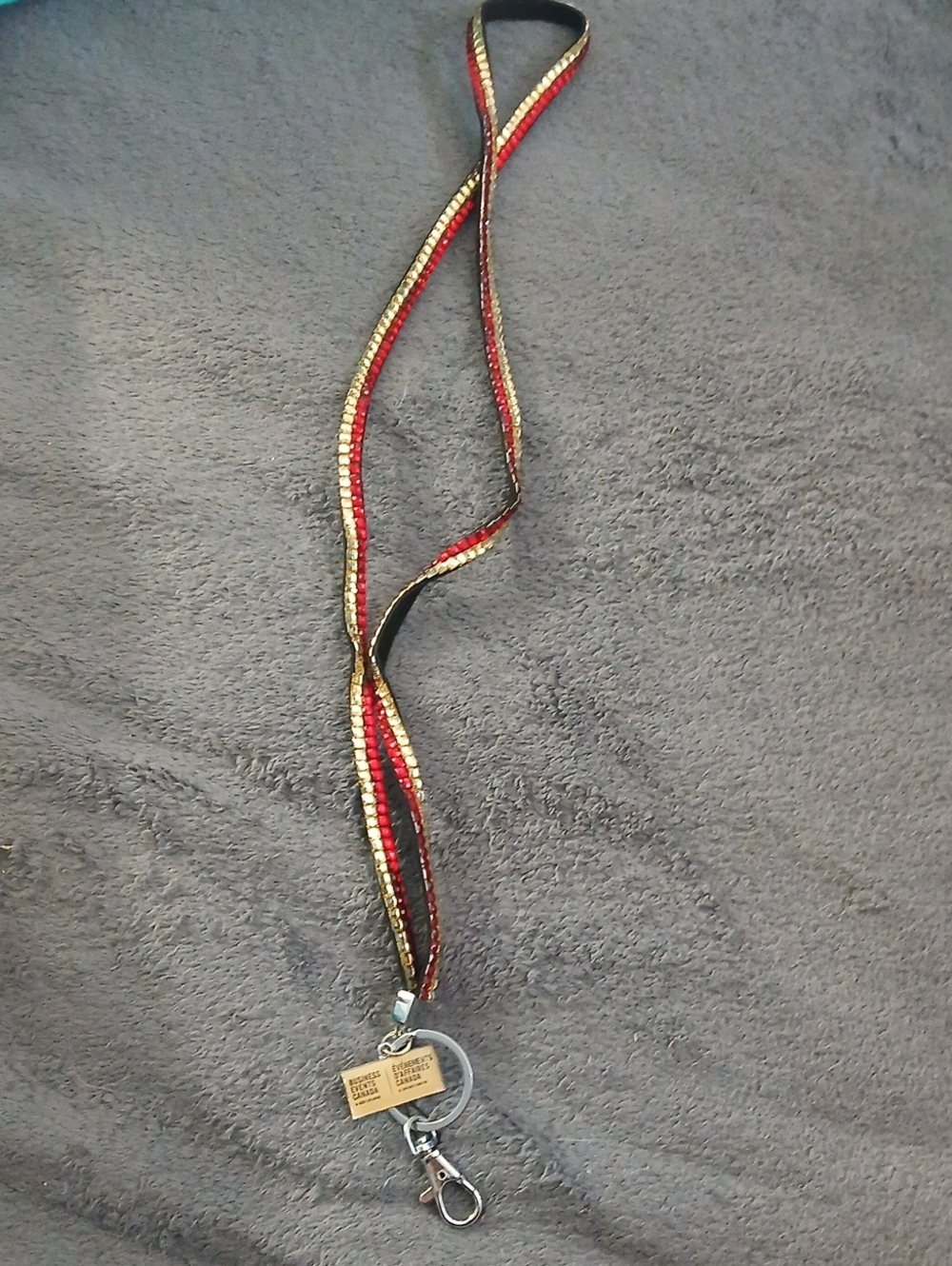 Red and Gold Ribbon Lanyard Necklace with Key Clip